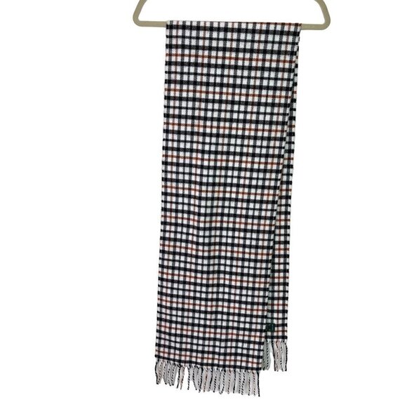 Lambswool Womens Scarf Plaid Made In Italy Fringe White Black Brown Rectangle - Picture 1 of 11